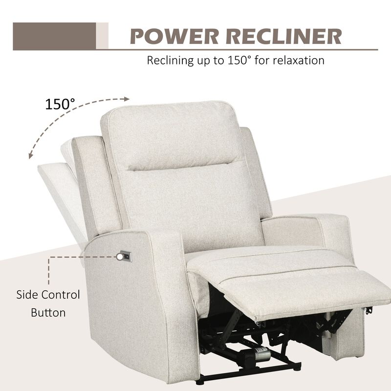 Cream White Lounger: Electric Power Recliner with USB Charging Station