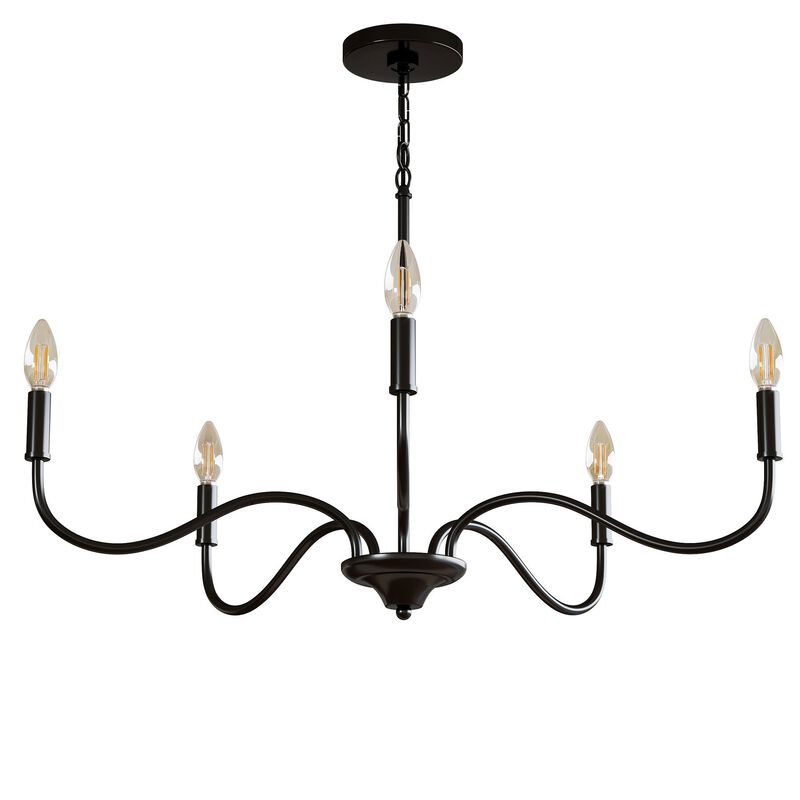 Matte Black Five-Light Modern Chandelier, Adjustable Rotating Arms image number 9