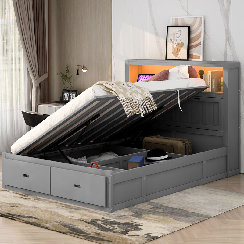 Merax Platform Bed with Storage LED Headboard