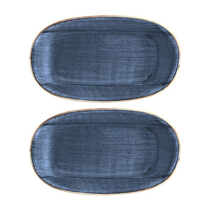 Dusk 7.5" x 4.25" x h:1" Oval Blue Porcelain Platter (Set of 2)