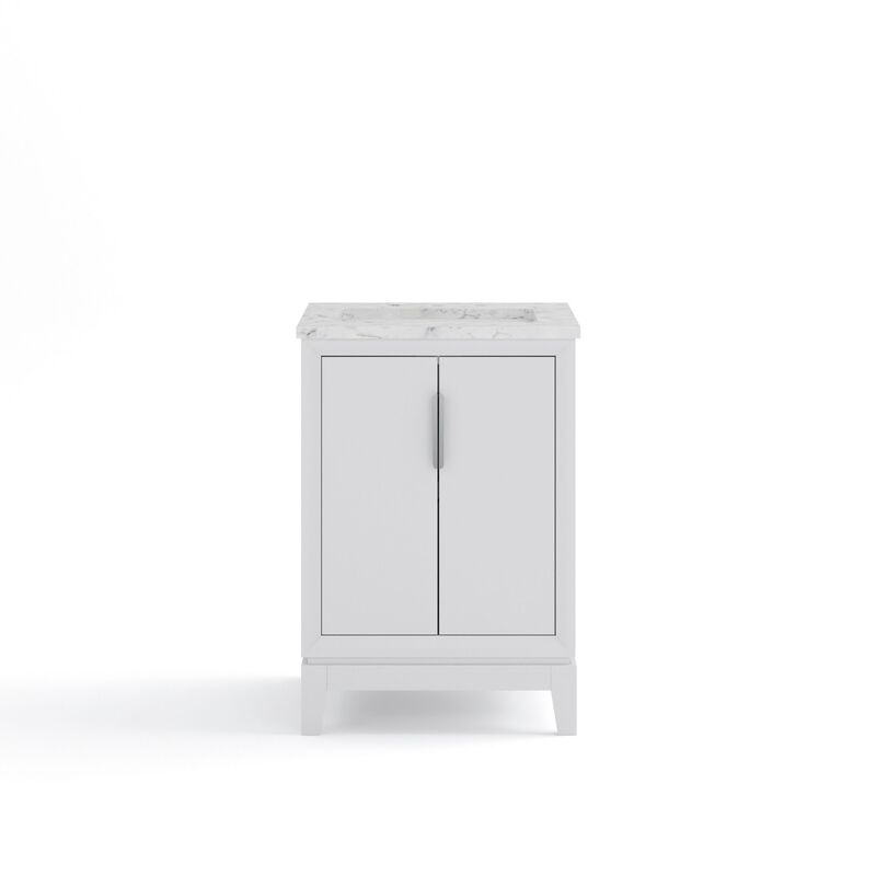 Elizabeth 24 In. Single Sink Carrara White Marble Countertop Bath Vanity In Pure White with Brushed Silver Hardware