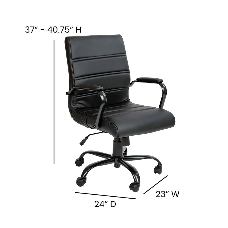 Flash Furniture Whitney Mid-Back Desk Chair - Black LeatherSoft Executive Swivel Office Chair with Black Frame - Swivel Arm Chair
