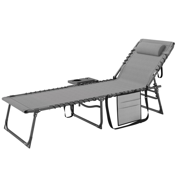 Hivvago Folding Outdoor Chaise Lounge Chair with Side Table
