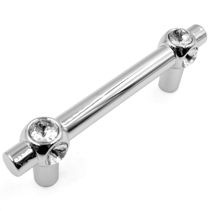 JETLAND Cabinet Drawer Crystal Pulls, 4-Pack, Chrome with Clear Glass, 3"" Hole Centers, Shining Cross, Cabinet Handles for Dres