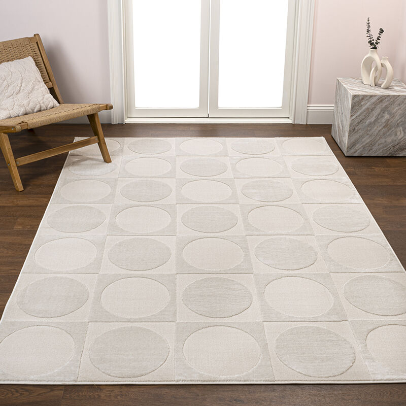 Helena Modern Geometric Circles In Squares High-Low Area Rug