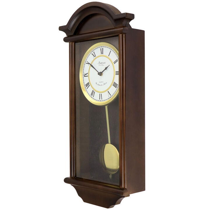 Bedford Clock Collection George 22 Inch Chestnut Wood Chiming Pendulum Wall Clock