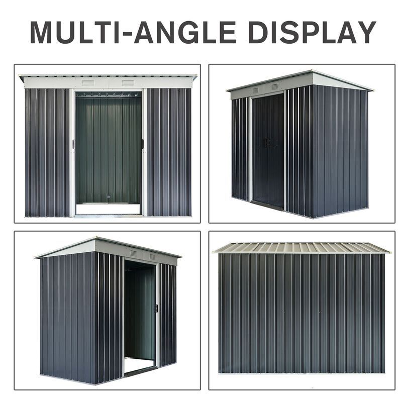 Outsunny 7' x 4' Metal Lean to Garden Shed, Outdoor Storage Shed, Garden Tool House with Double Sliding Doors, 2 Air Vents for Backyard, Patio, Lawn, Gray