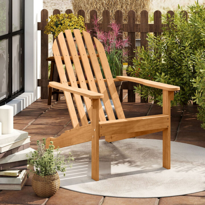 Outdoor Adirondack Chair with Sloped Seat and Tall Backrest for Porch, Patio & Poolside-Natural