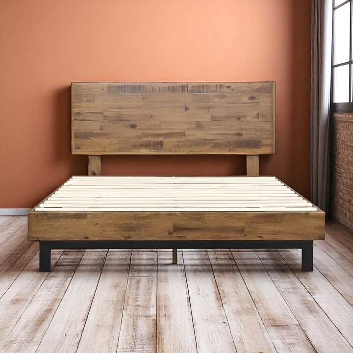 Low Profile Rustic Platform Bed in Pine – Farmhouse Slatted Frame