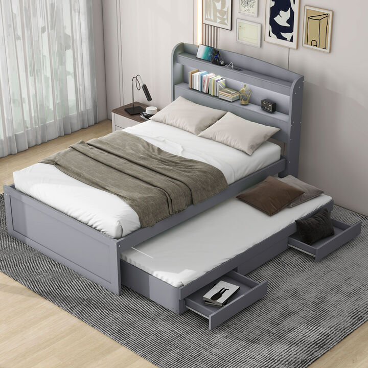 Merax Twin XL Size Platform Bed with Storage LED Headboard