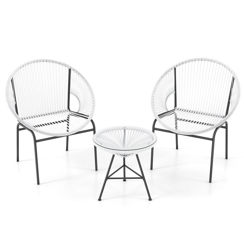 3 Pieces Patio Acapulco Furniture Bistro Set with Glass Table