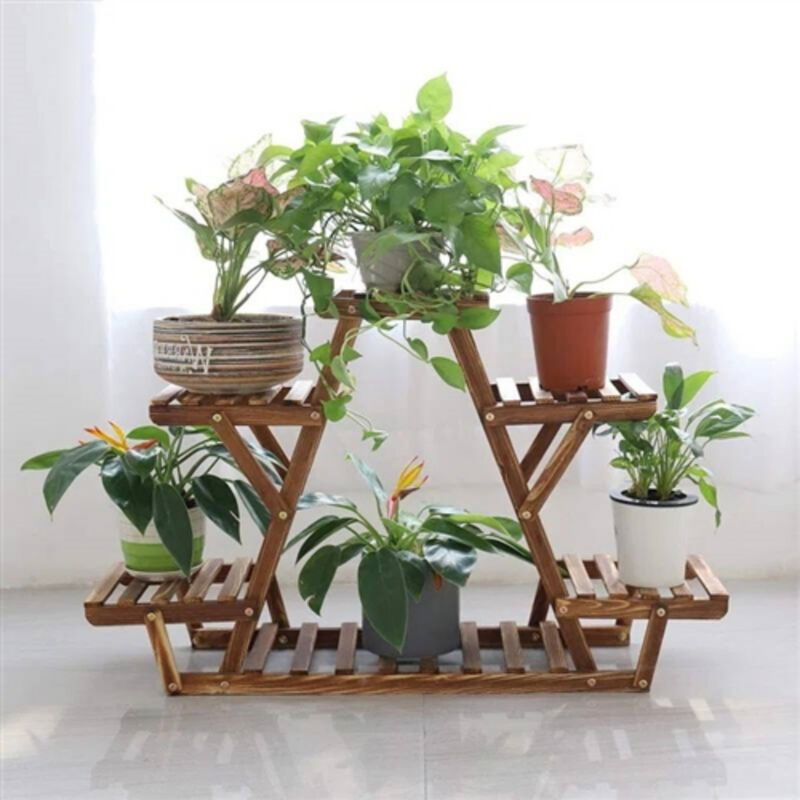 Solid Wood Corner Plant Stand &ndash; 6-Tier Triangular Shelf for Indoor and Outdoor Use