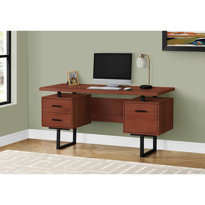Computer Desk, Home Office, Laptop, Left, Right Set-Up, Storage Drawers, 60"L, Work, Metal, Laminate, Brown, Black, Contemporary, Modern
