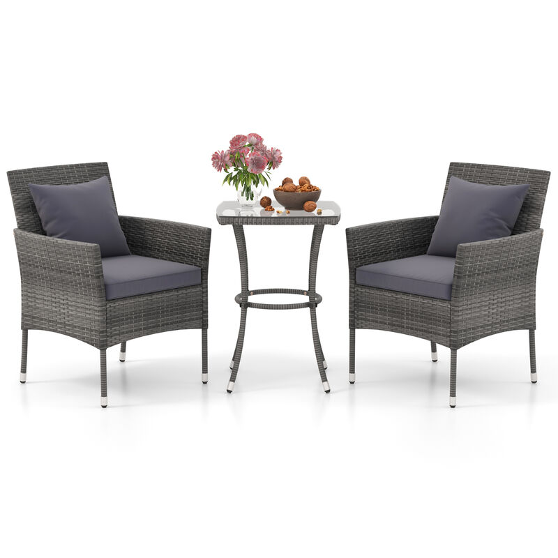 3-Piece Patio Chair and Coffee Table Set with Tempered Glass Top image number 3