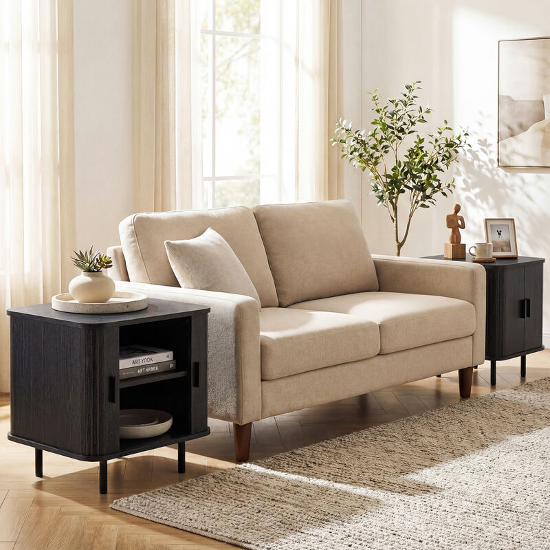 Modern Bedside Nightstand with Sliding Doors and Open Shelf for Bedroom image number 6