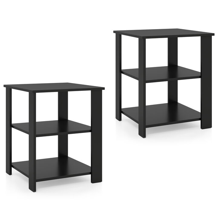 Set of 2 3-Tier Modern Nightstands with Open Storage Square Side Tables