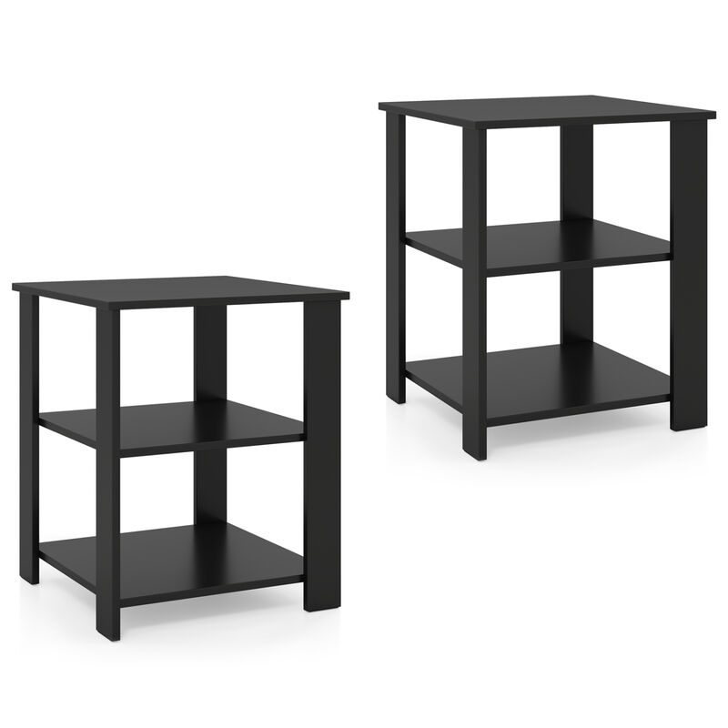 Set of 2 3-Tier Modern Nightstands with Open Storage Square Side Tables image number 0