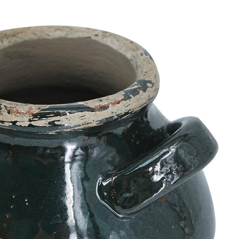 HomeRoots 7" Dark Green And Sand Terracotta Round Jug Vase image number 4