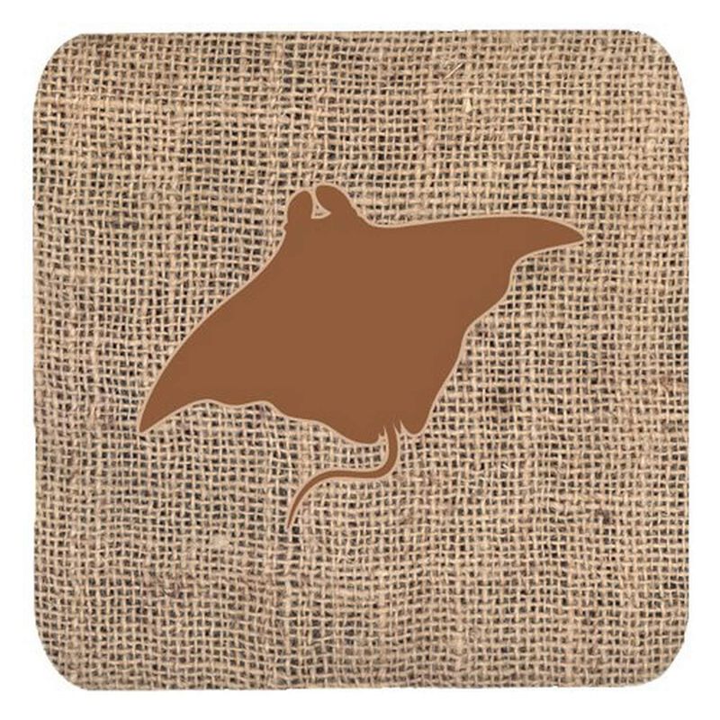 Caroline's Treasures BB1014-BL-BN-FC Manta Ray Burlap and Brown Foam Coasters (Set of 4), 3.5 H x 3.5 W, Multicolor