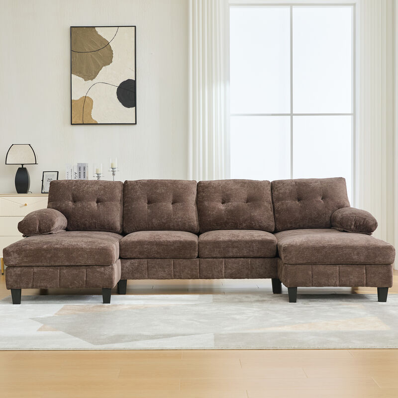 103.5" Chenille U Sectional Couch, Dual Chaise Lounge Sofa