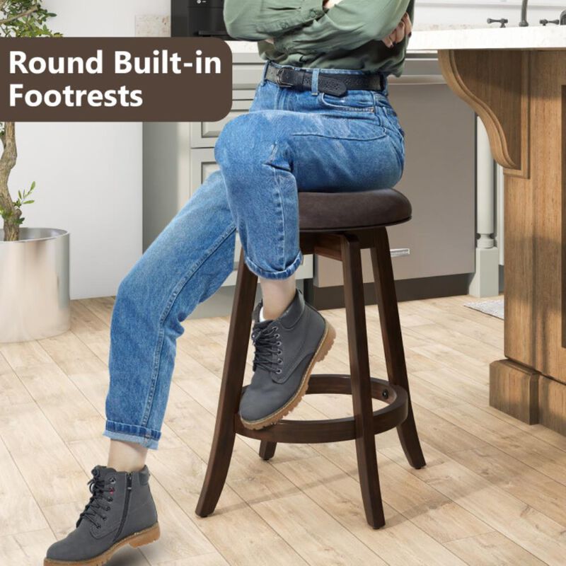 Hivvago Set of 2 Upholstered PU Leather Bar Stool with 360&deg; Swivel Round Seat