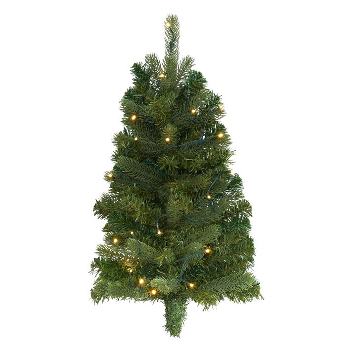 Nearly Natural Flat Back Wall Hanging Artificial Christmas Tree with Clear LED Lights