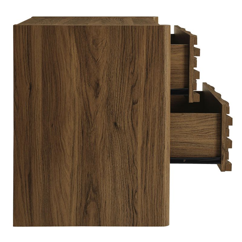 Modway Emric Wave Nightstand in Walnut - Modern Bed Side Table with Wave-Pattern Slatted Drawers for Bedroom or Living Room image number 6