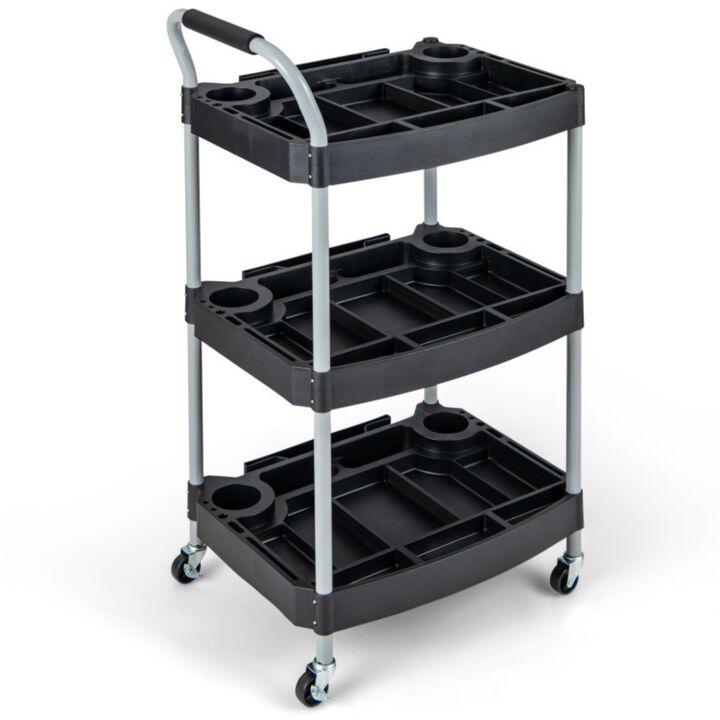 3-Tier Rolling Utility Cart with Lockable Wheels for Garage and Salon