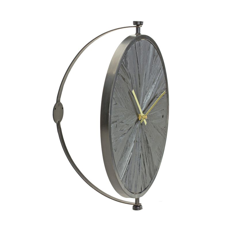 Wall Clock 16.25"D Wood/Iron 1 AA Battery, Not Included