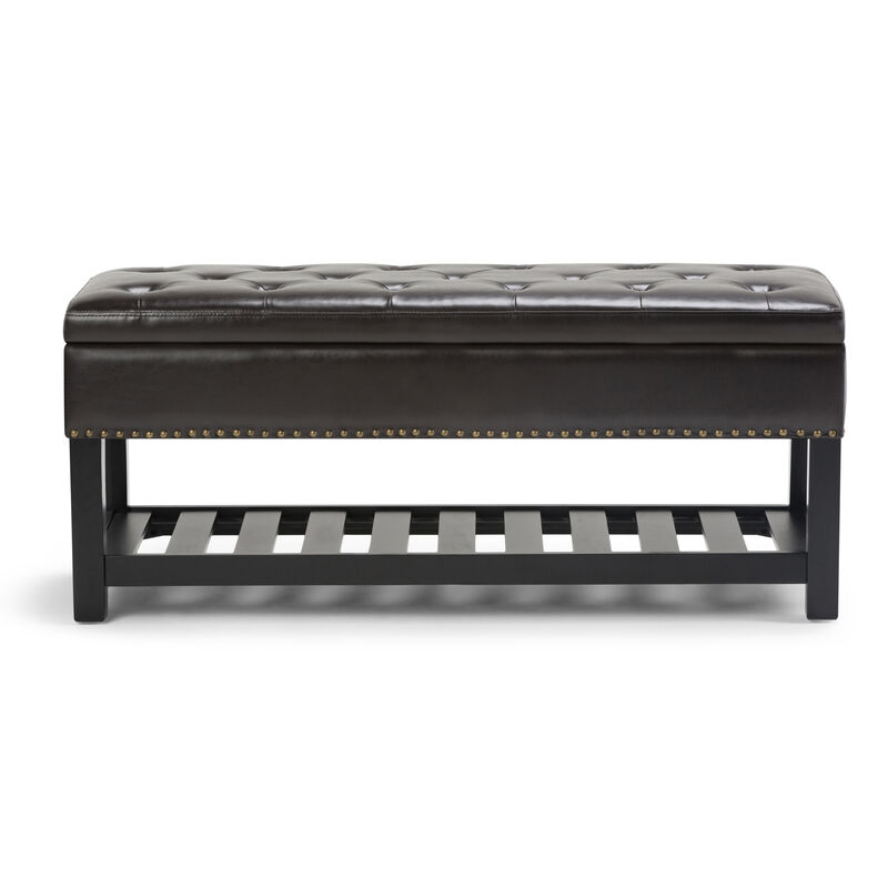 Lomond 43 inch Wide Transitional Rectangle Storage Ottoman Bench in Tanners Brown Faux Leather image number 1