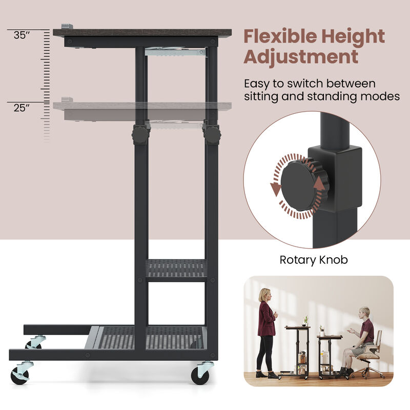 Rolling Standing Desk with Height Adjustment and Tilt Function Tabletop image number 5