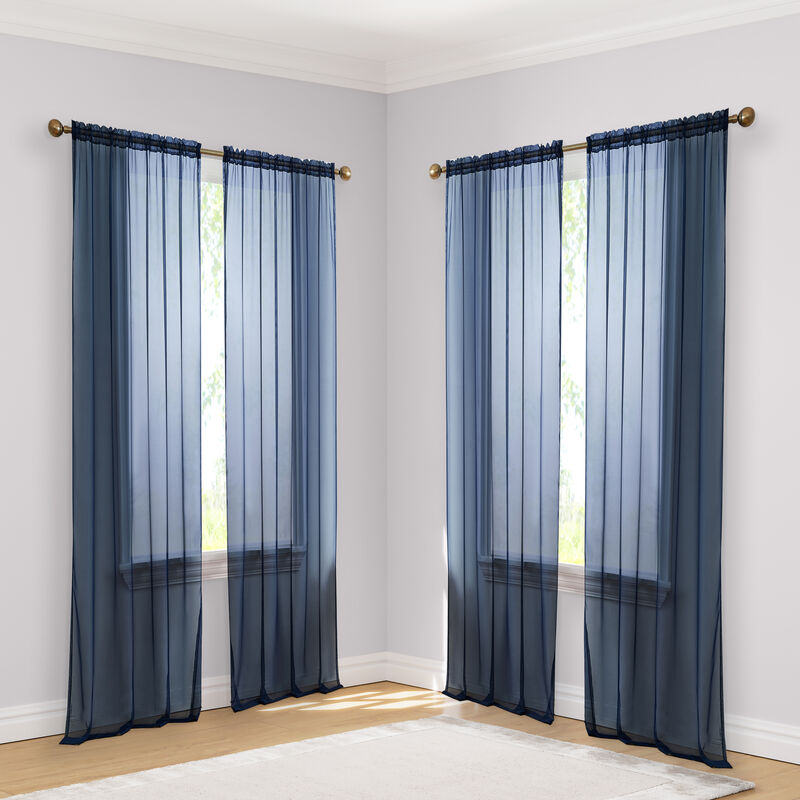THD Essentials Sheer Voile Window Treatment Rod Pocket Curtain Panels Bedroom, Kitchen, Living Room - Set of 4