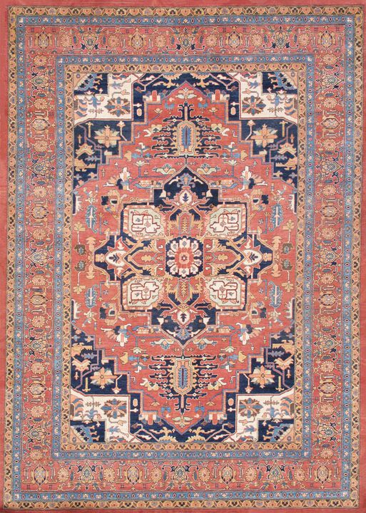 Pasargad Home Serapi Hand-Knotted Wool Rust Area Rug- 9' 9'' X 13'11''