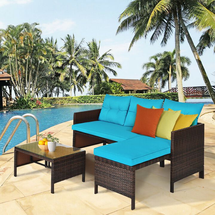 3 Pieces Patio Wicker Rattan Sofa Set