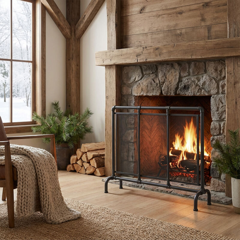 Christopher Knight Home Harva Mid-Century Modern Iron Single Panel Fireplace Screen image number 1