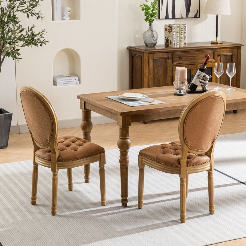 Whisen French Style Dining Chair, Rubberwood Frame with PU Leather Upholstery, Handmade Tufted & Nailhead Trim, Set of 2 for Living Room Kitchen image number 2