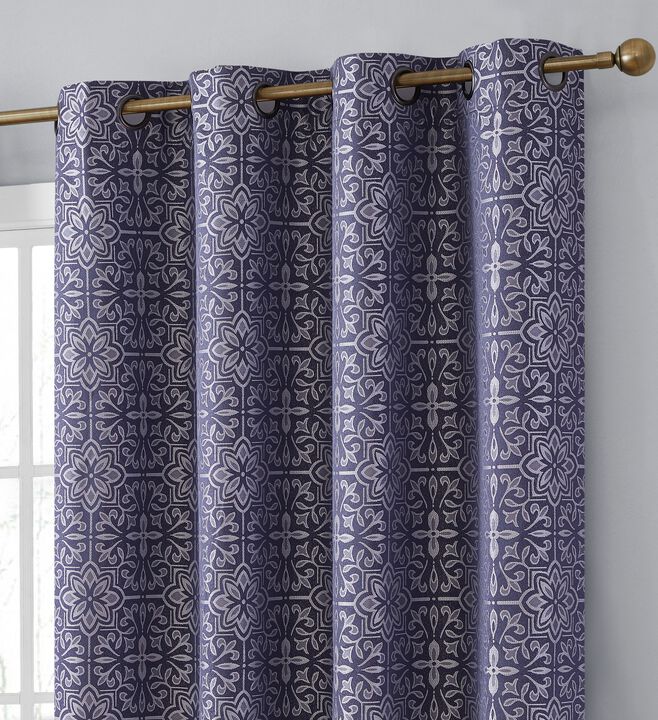 THD Venice Moroccan Tile 100% Full Complete Blackout Heavy Thermal Insulated Energy Saving Heat/Cold Blocking Grommet Curtain Drapery Panels for Bedroom & Living Room, Set of 2