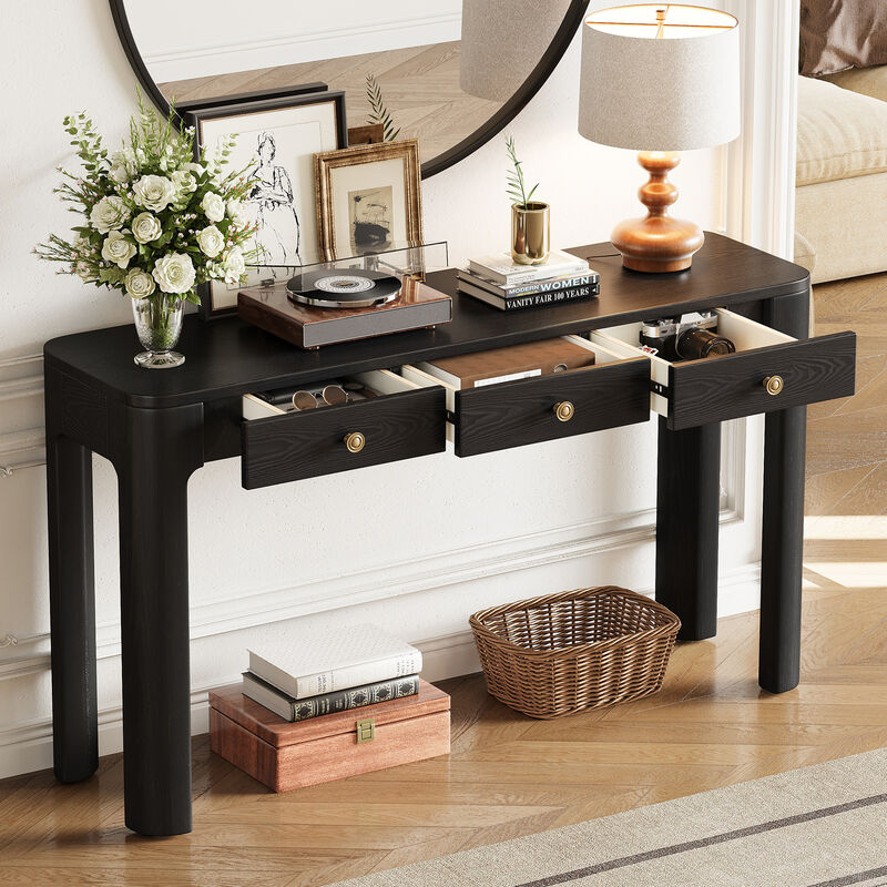 Whisen 52" Rustic Console Table with 3 Drawers, Solid Wood MDF, Sturdy Sofa Table for Entryway Living Room Hallway image number 2
