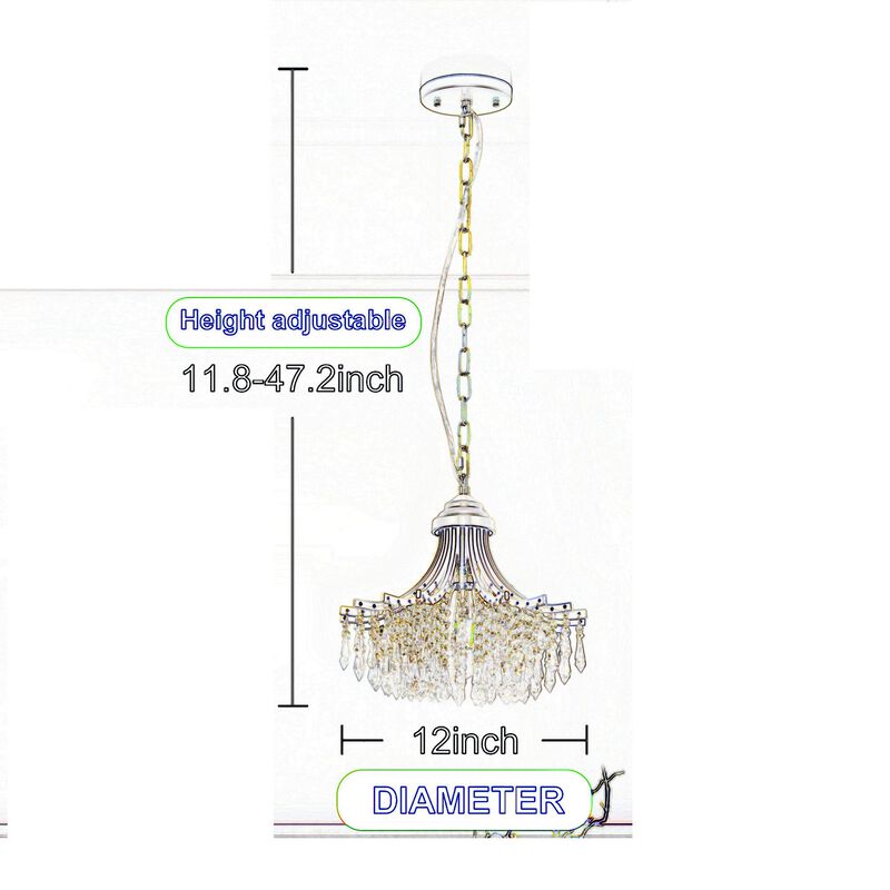 Accent Chandelier, Classic Crystal Inspired Cascade Gold Metal 12 Inch - Benzara