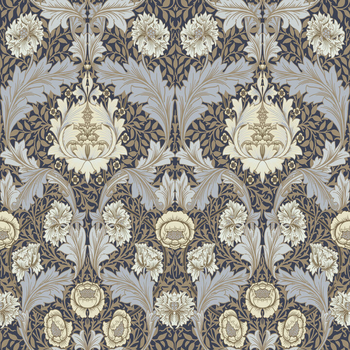 Myrtle Blue Floral Ogee Wallpaper