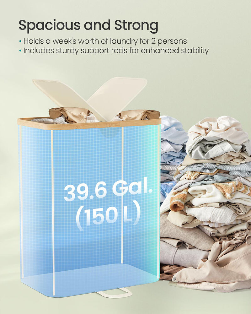 Dual Compartment Laundry Hamper 150L Cream White Wicker image number 5