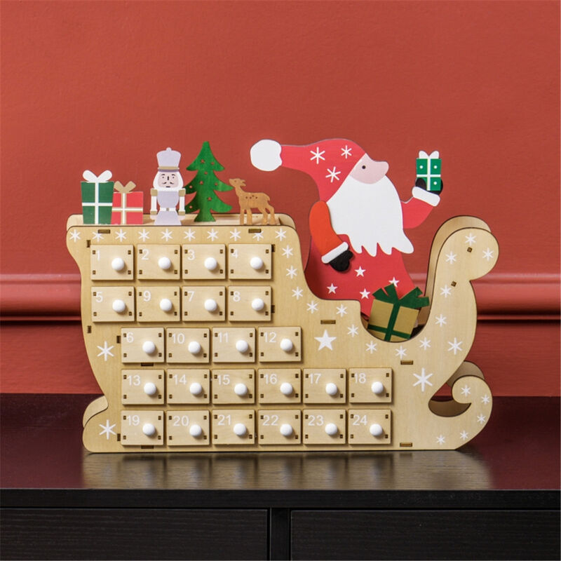 Wooden Christmas Advent Calendar with Drawers, Countdown to Christmas Decoration