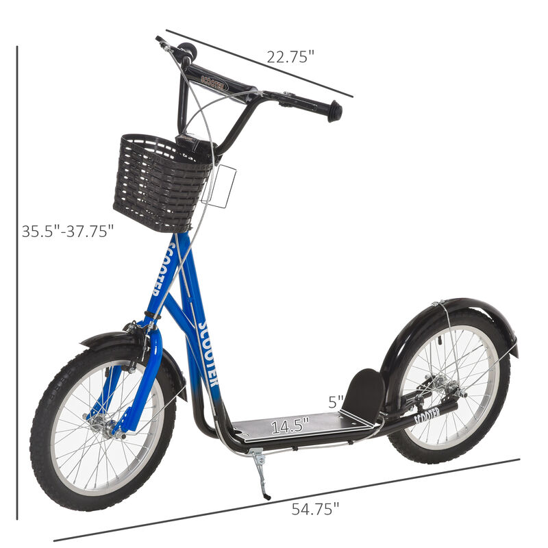BreeBe Youth Scooter, Kick Scooter with Adjustable Handlebars, Double Brakes, 16" Inflatable Rubber Tires, Basket, Cupholder image number 2
