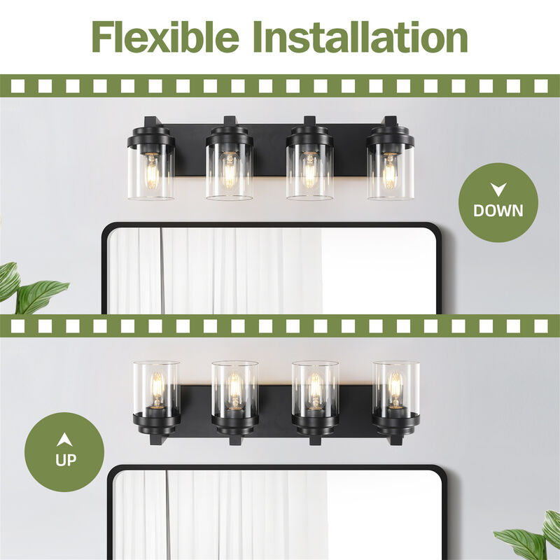 24.1 in. 4-Light Matte Black Wall Sconce with Clear Glass Shade image number 3