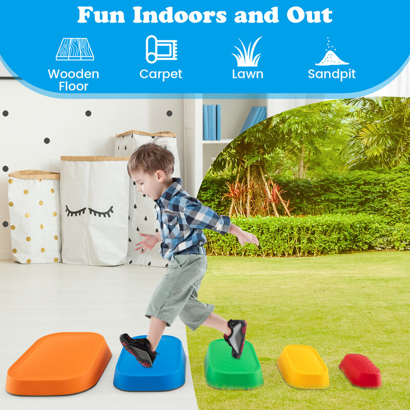 Kids Stepping Stones 5 Piece Non Slip Toddler River Stone Balance Play Set image number 6