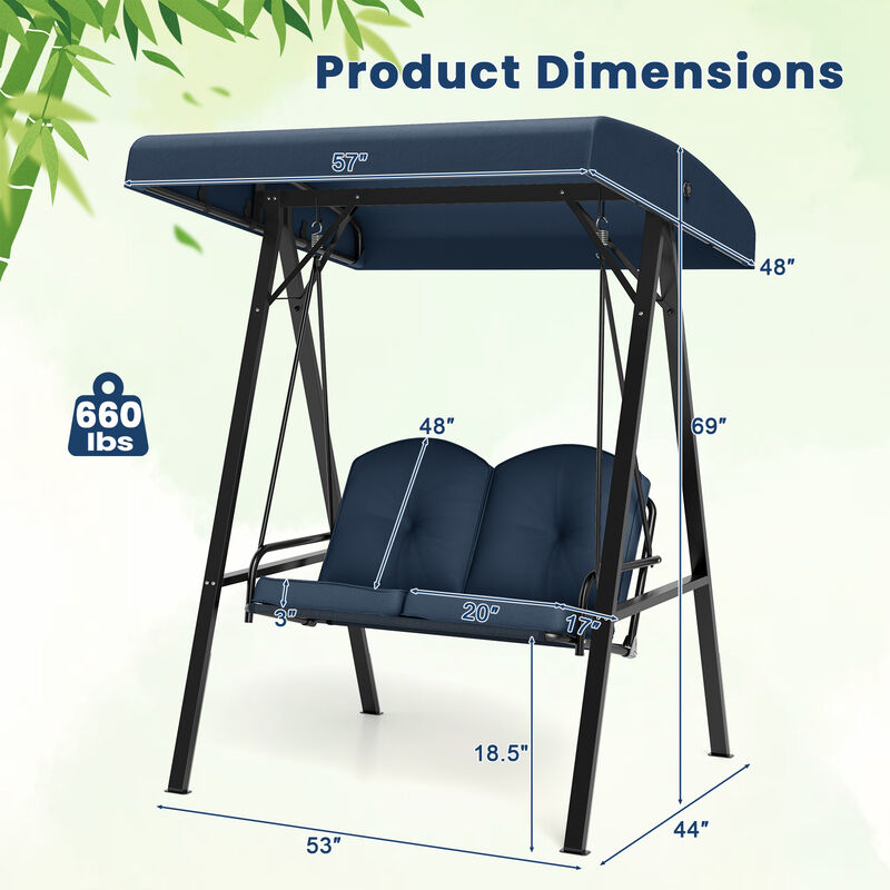 2-Person Outdoor Porch Swing with A-Frame Stand and Adjustable Canopy