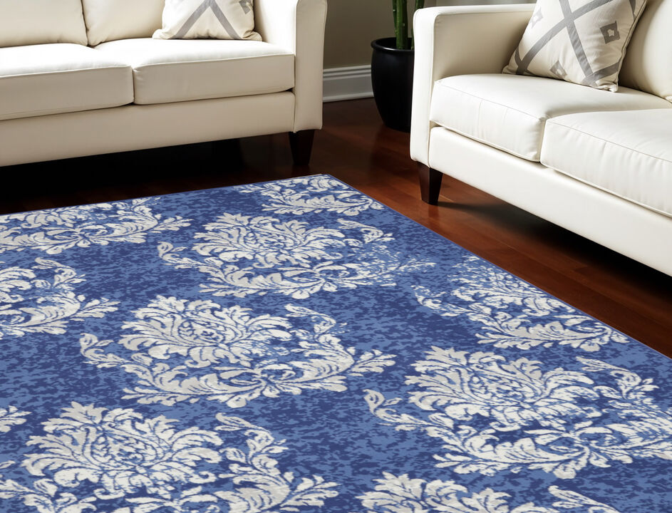 HomeRoots Damask Distressed Non Skid Area Rug