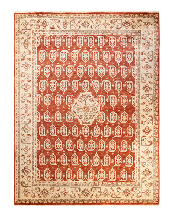 Eclectic, One-of-a-Kind Hand-Knotted Area Rug  - Orange, 9' 3" x 12' 3"