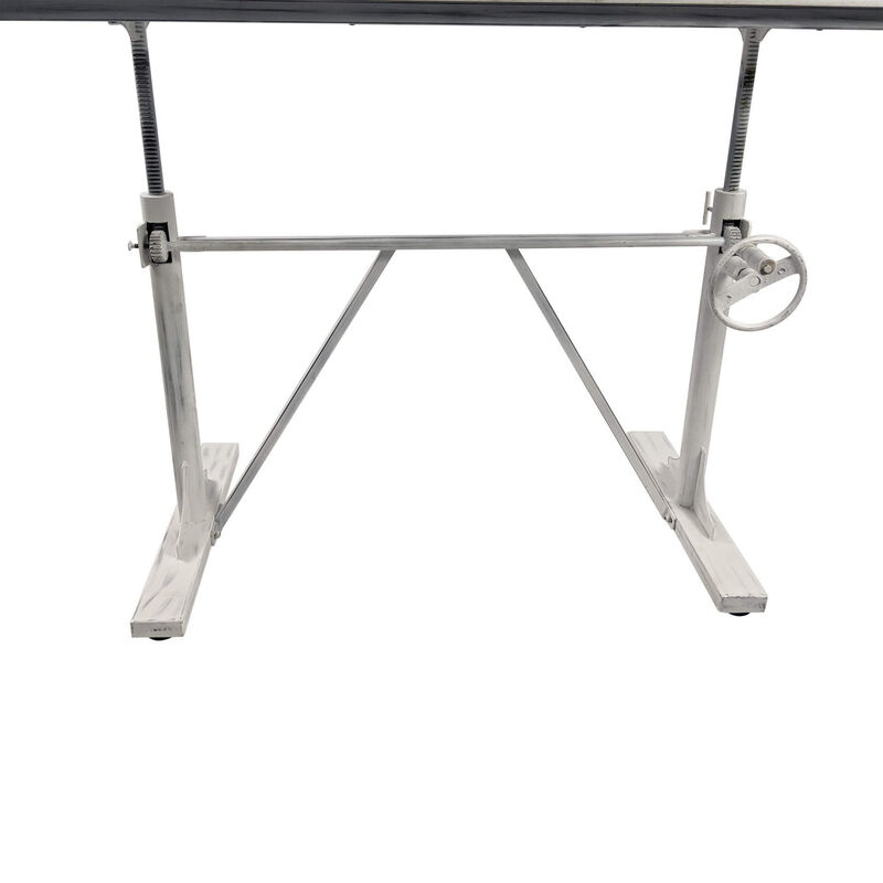 HomeRoots Adjustable Antiqued White Solid Wood and Iron Trestle Standing Desk image number 5