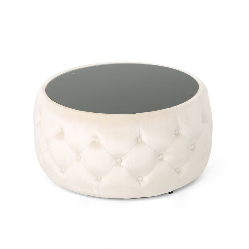 Streamdale Modern Glam Velvet Ottoman with Button-Tufted Stitch and Glass Top image number 6